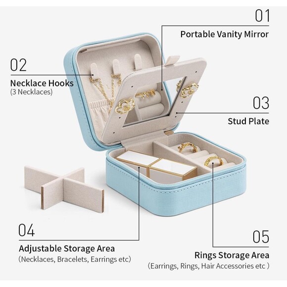 Vlando Mini Travel Portable Zip Jewlery Case In Mint Green New - Picture 3 of 9